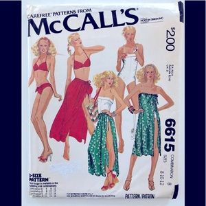 VTG ‘79 McCall’s pattern for bikini, 1 piece & wrap skirt & dress Sz 8-12.